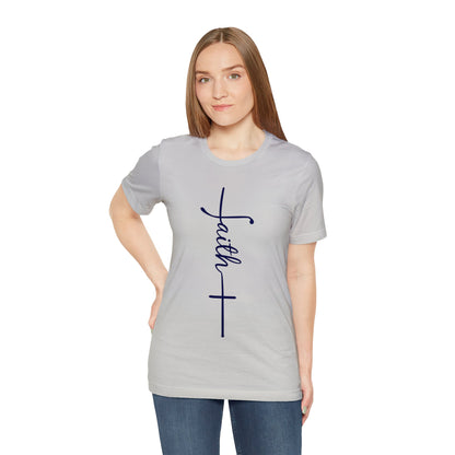 Cursive Faith with Cross Tee - Navy Font