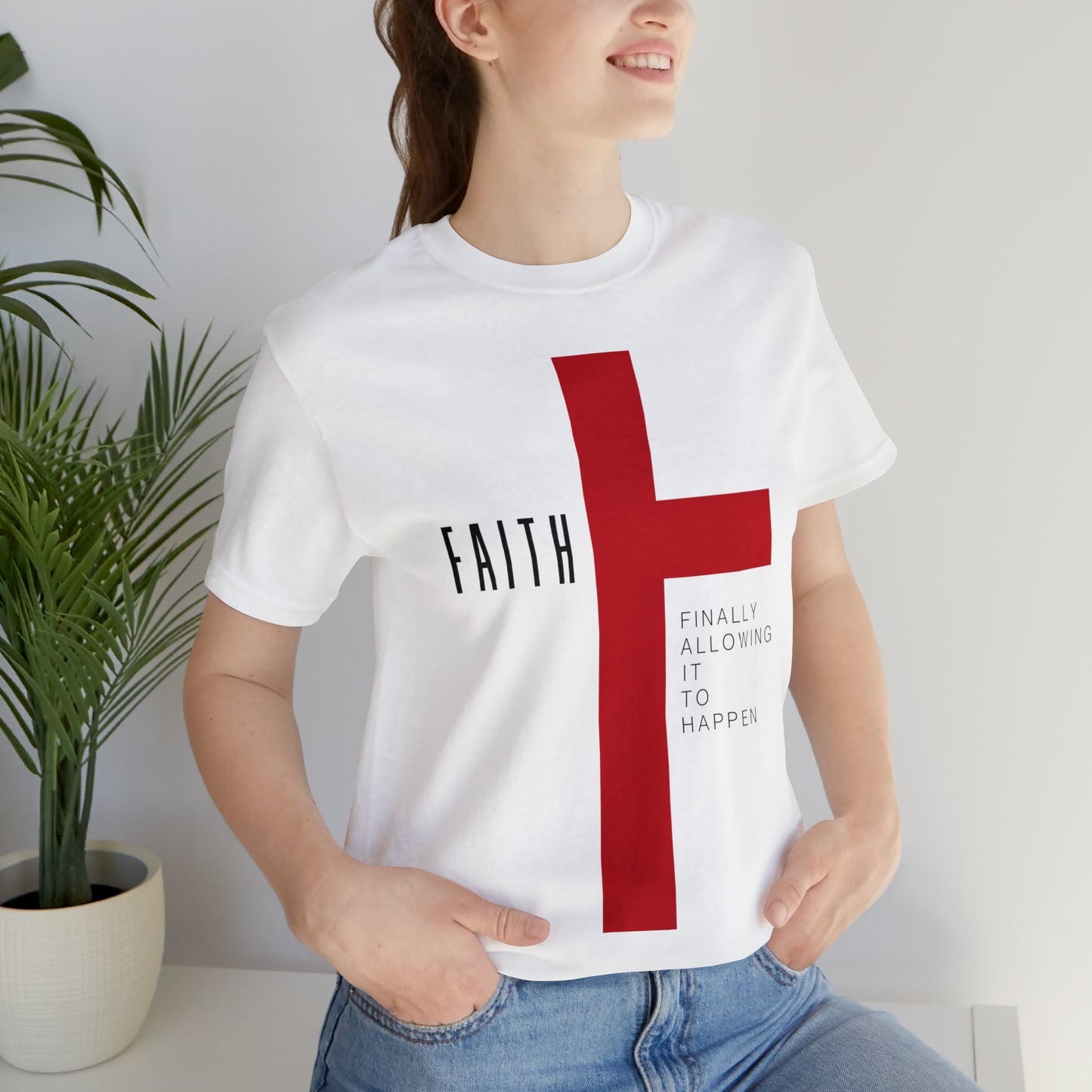 Finally Allowing It to Happen Cross Short Sleeve Tee - Black Text/Red Cross