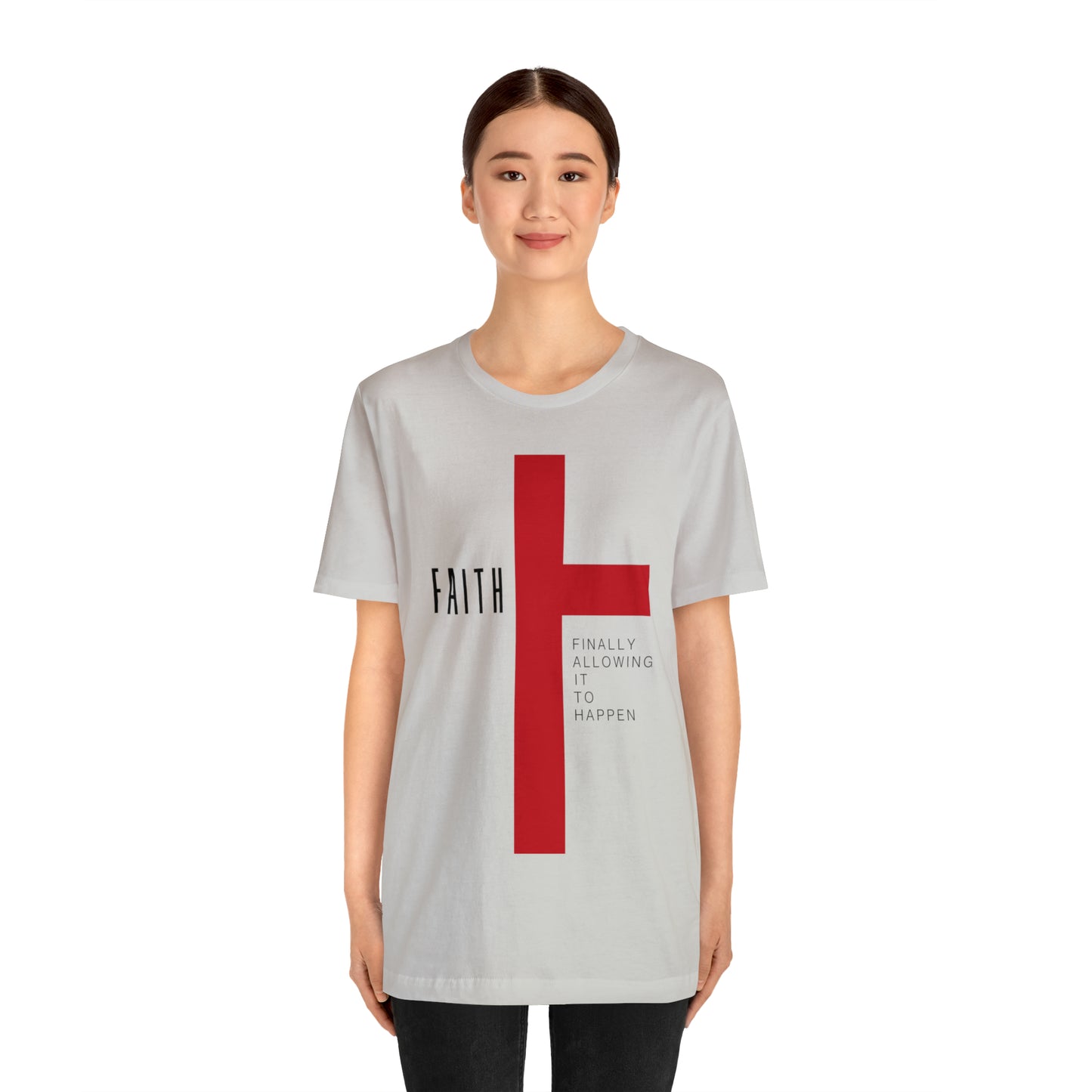 Finally Allowing It to Happen Cross Short Sleeve Tee - Black Text/Red Cross