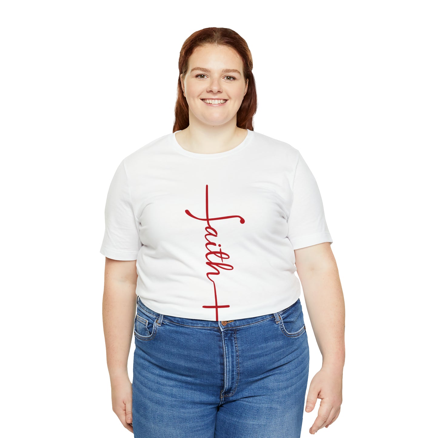 Cursive Faith with Cross Tee - Red Font