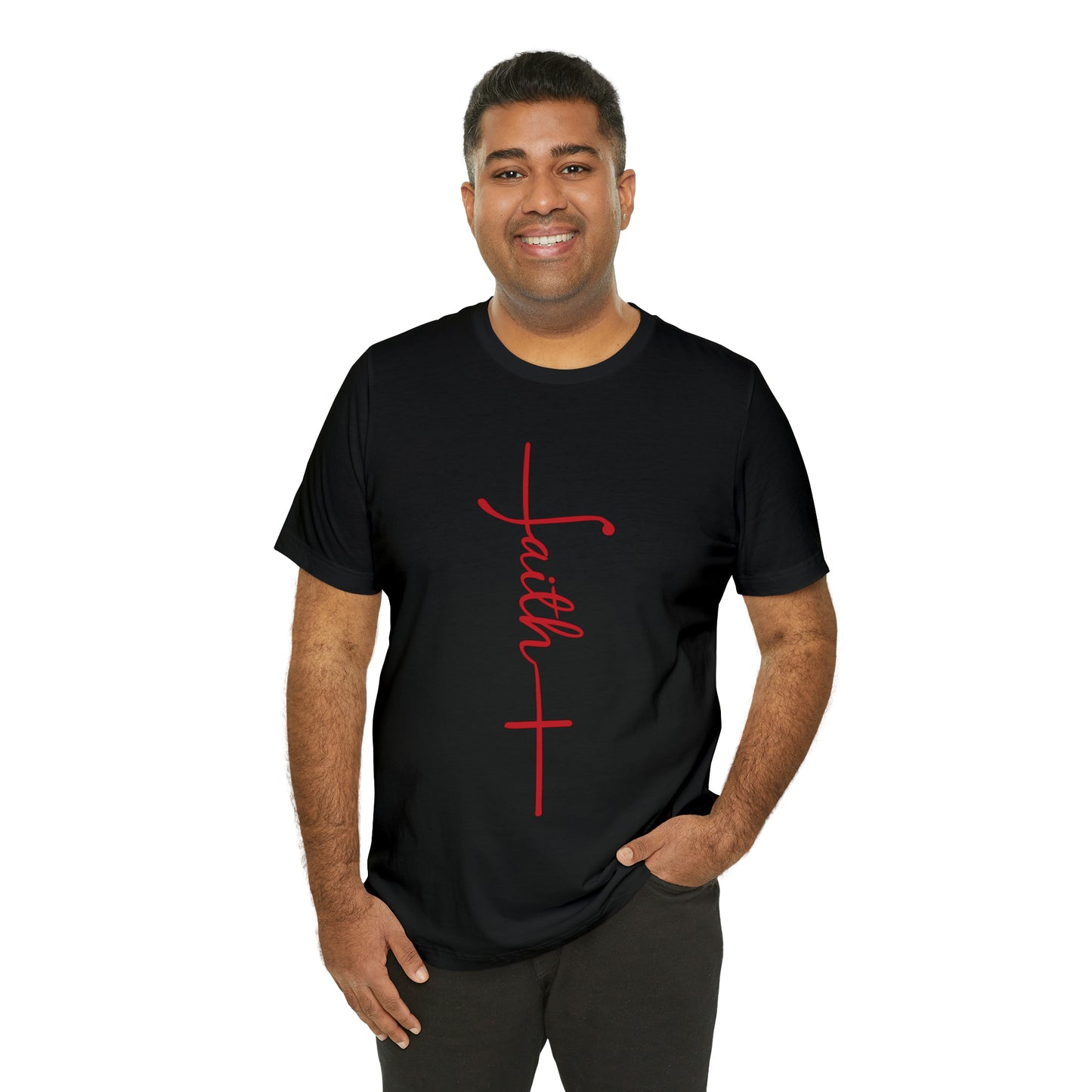 Cursive Faith with Cross Tee - Red Font