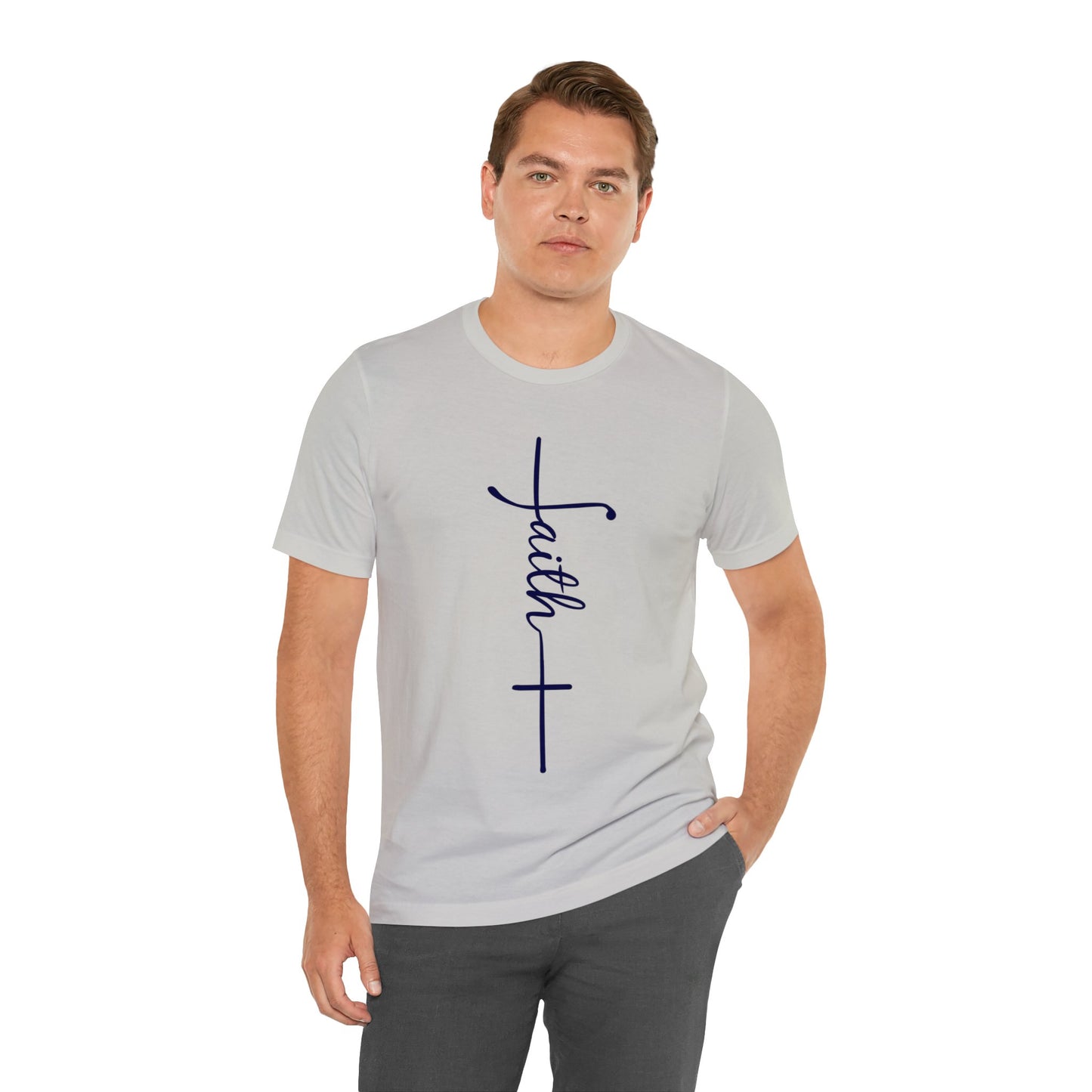 Cursive Faith with Cross Tee - Navy Font