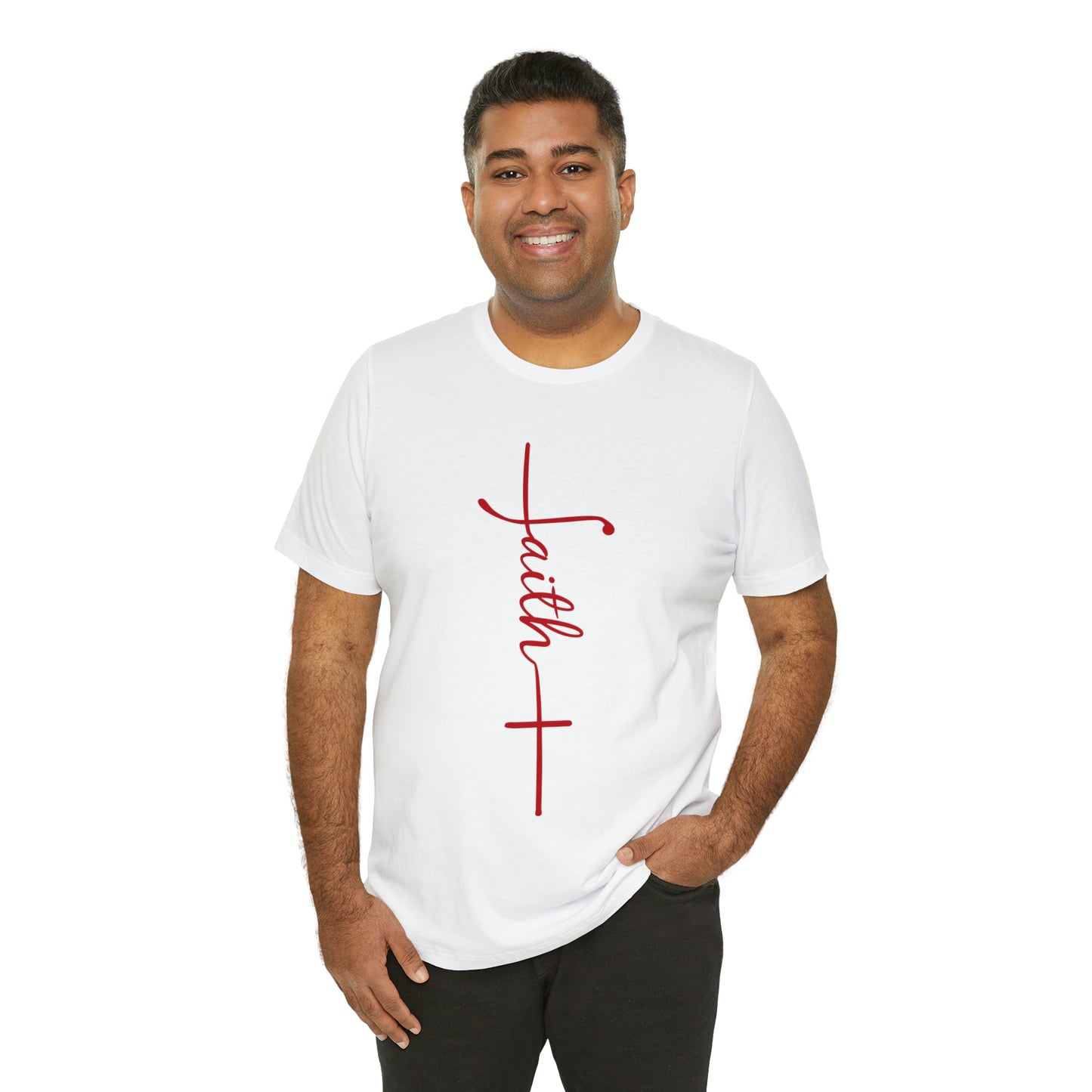 Cursive Faith with Cross Tee - Red Font