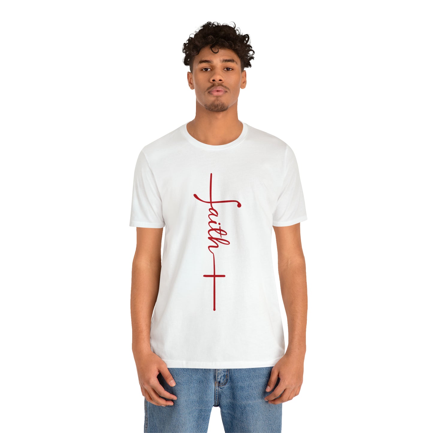 Cursive Faith with Cross Tee - Red Font