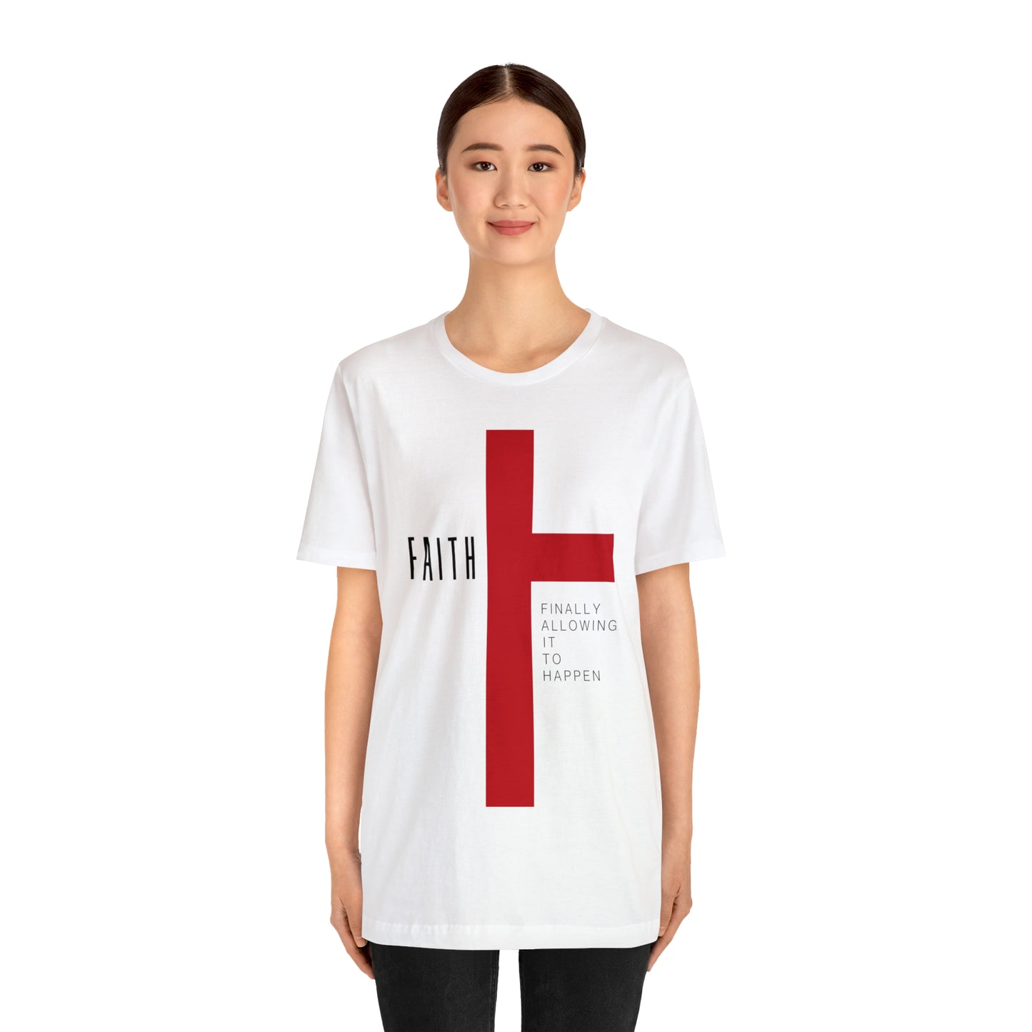 Finally Allowing It to Happen Cross Short Sleeve Tee - Black Text/Red Cross