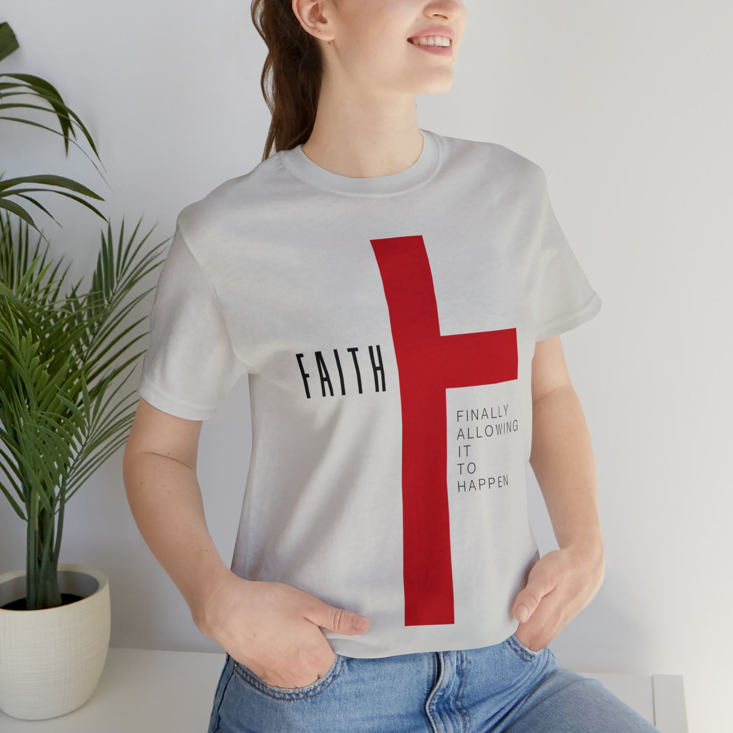 Finally Allowing It to Happen Cross Short Sleeve Tee - Black Text/Red Cross
