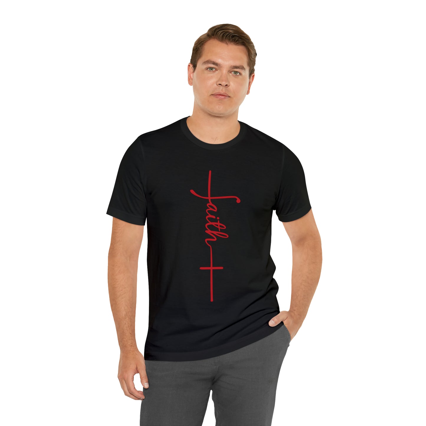 Cursive Faith with Cross Tee - Red Font