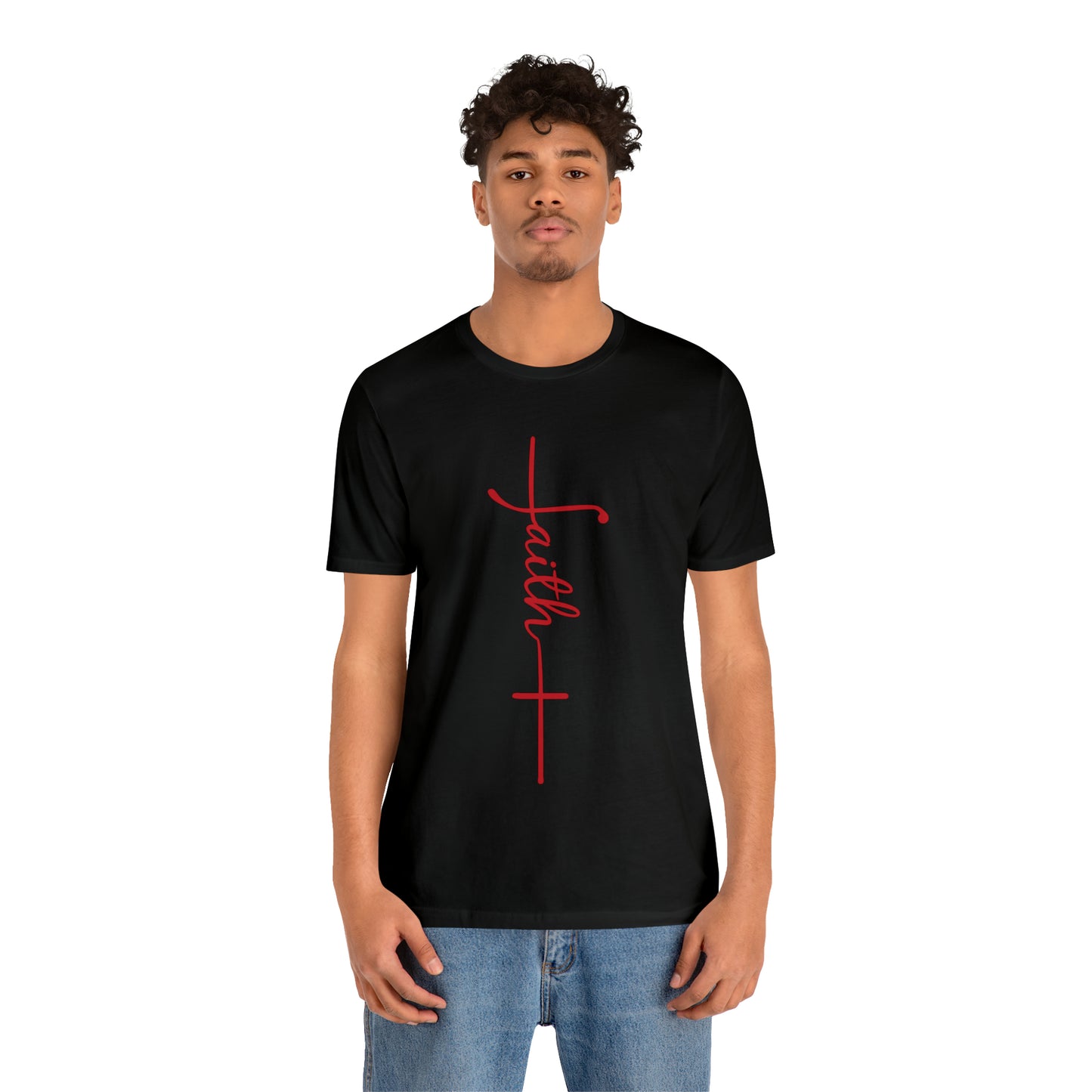 Cursive Faith with Cross Tee - Red Font