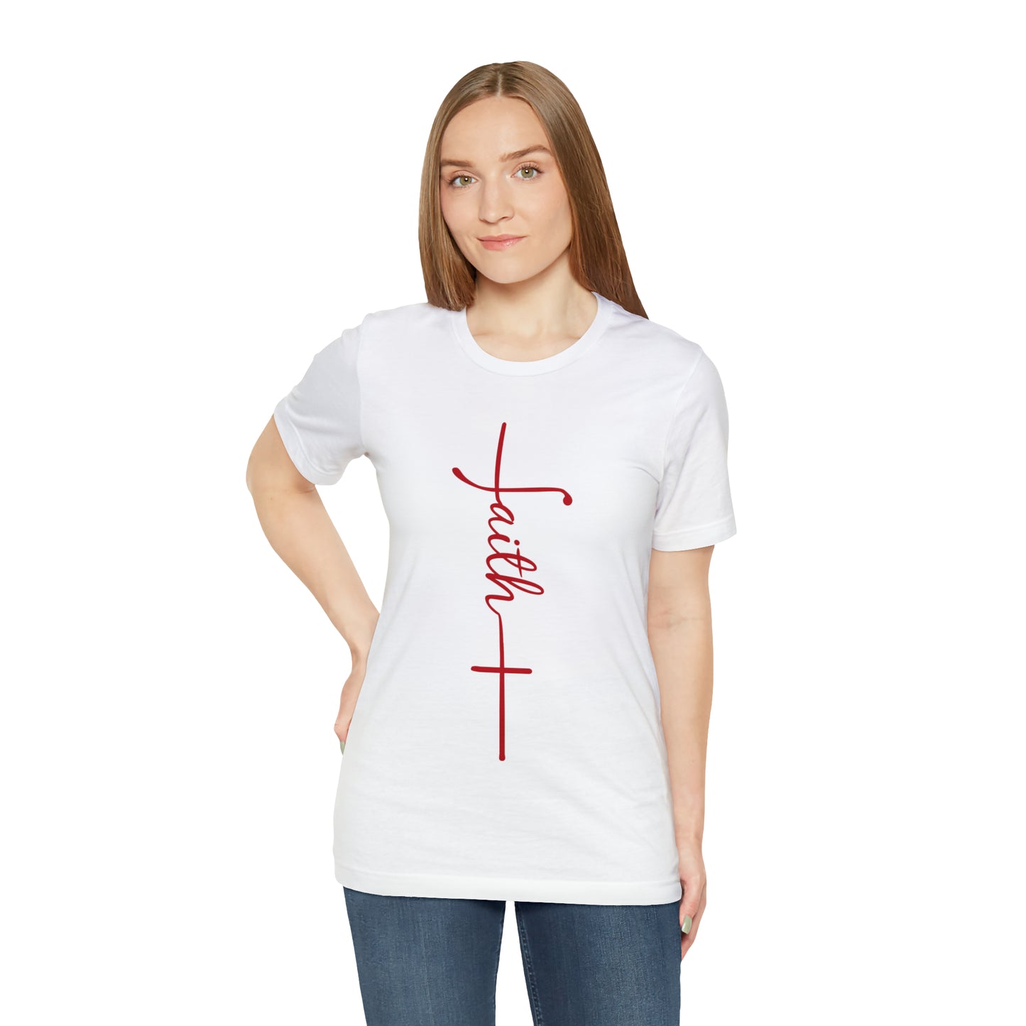 Cursive Faith with Cross Tee - Red Font