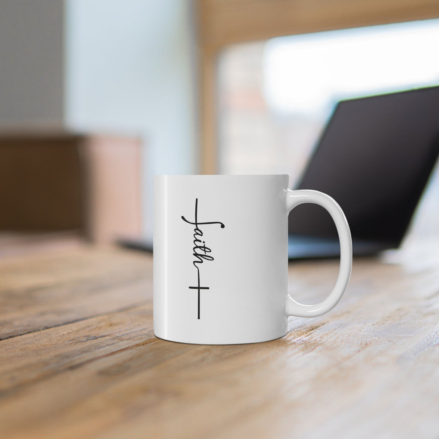 Cursive Faith with Cross Mug