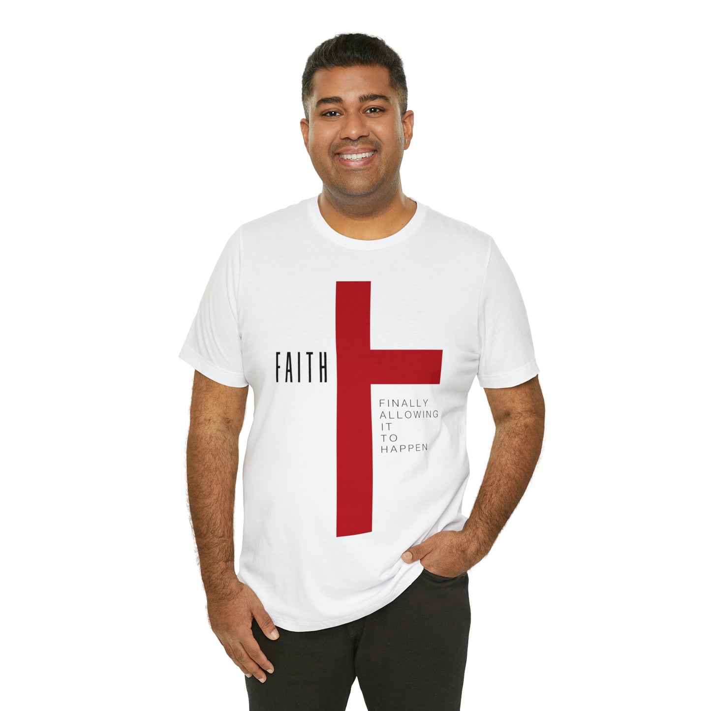Finally Allowing It to Happen Cross Short Sleeve Tee - Black Text/Red Cross