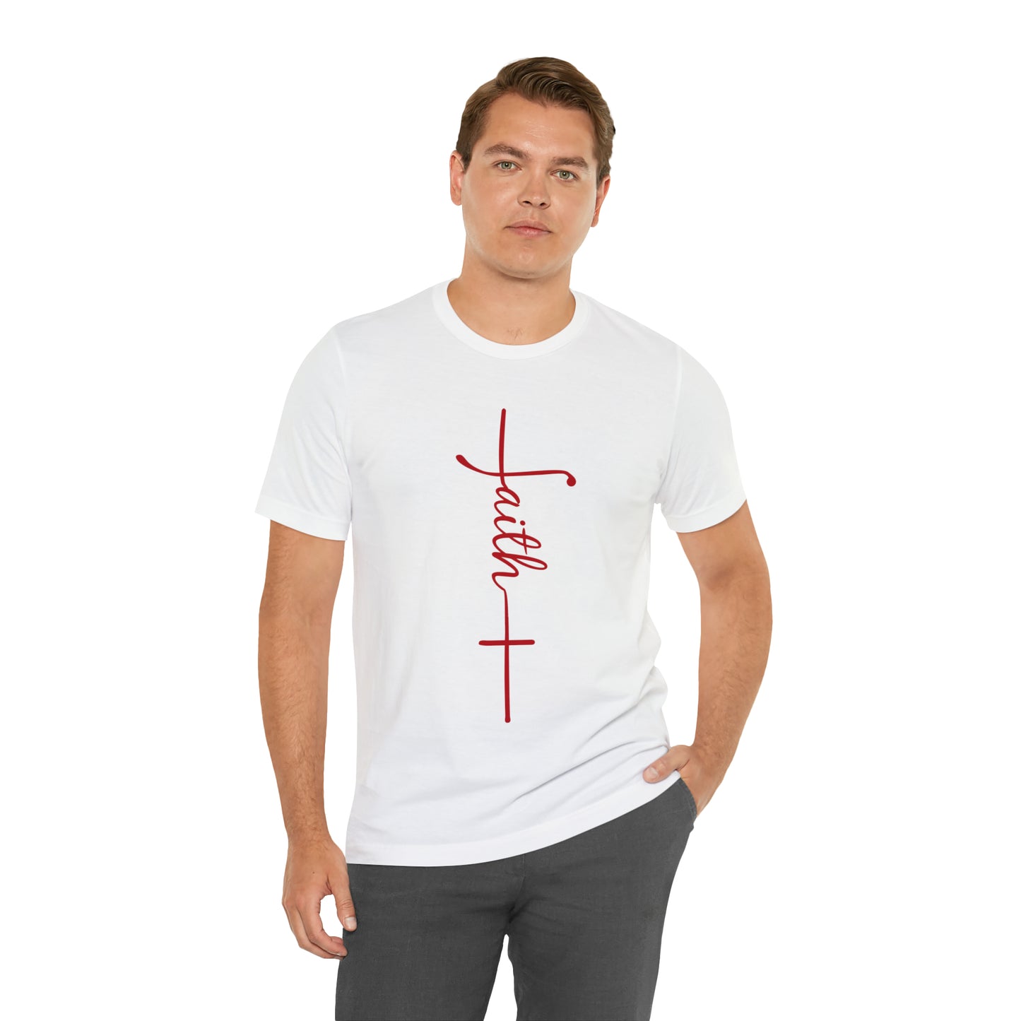Cursive Faith with Cross Tee - Red Font