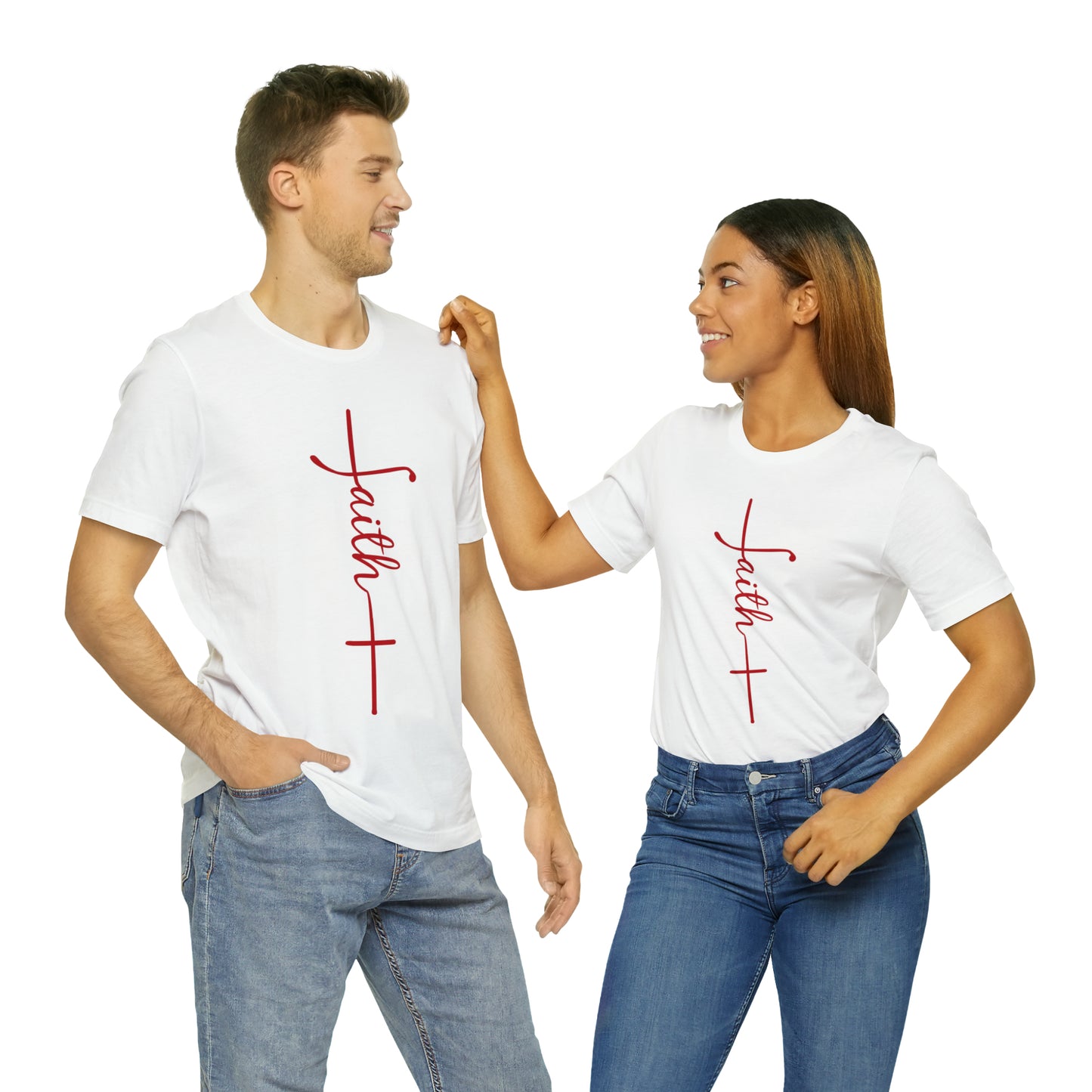 Cursive Faith with Cross Tee - Red Font