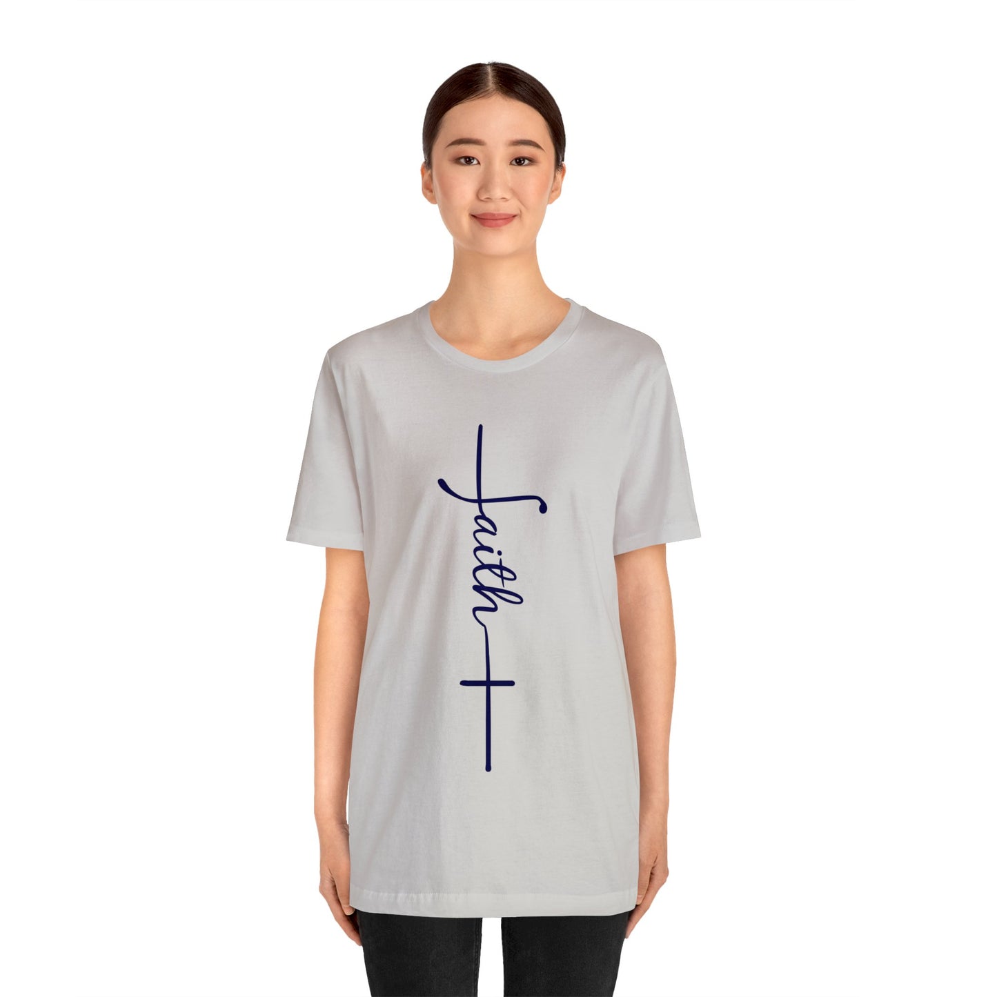 Cursive Faith with Cross Tee - Navy Font