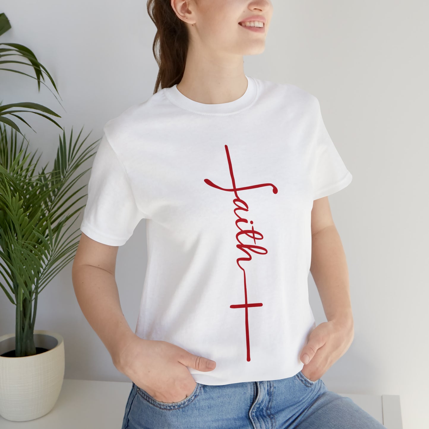 Cursive Faith with Cross Tee - Red Font