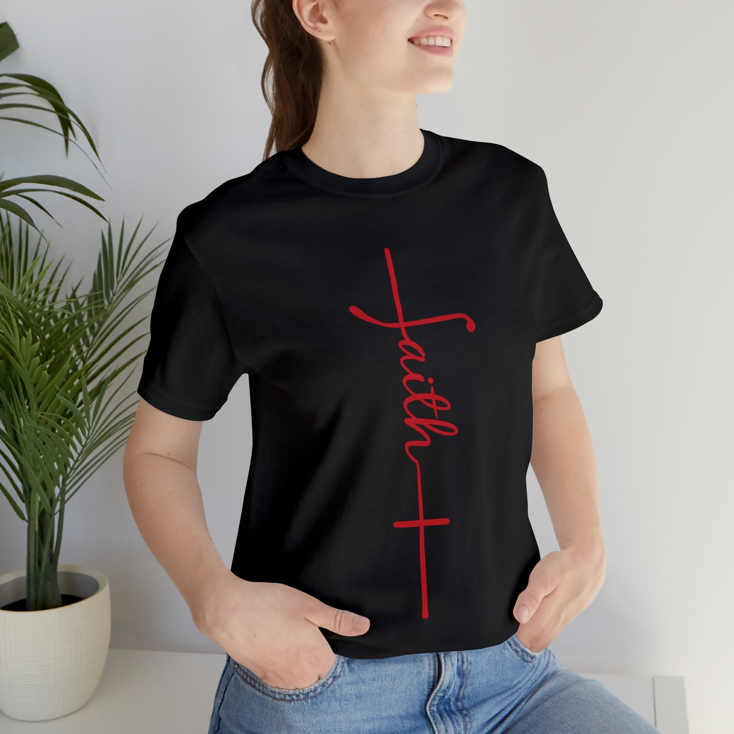 Cursive Faith with Cross Tee - Red Font