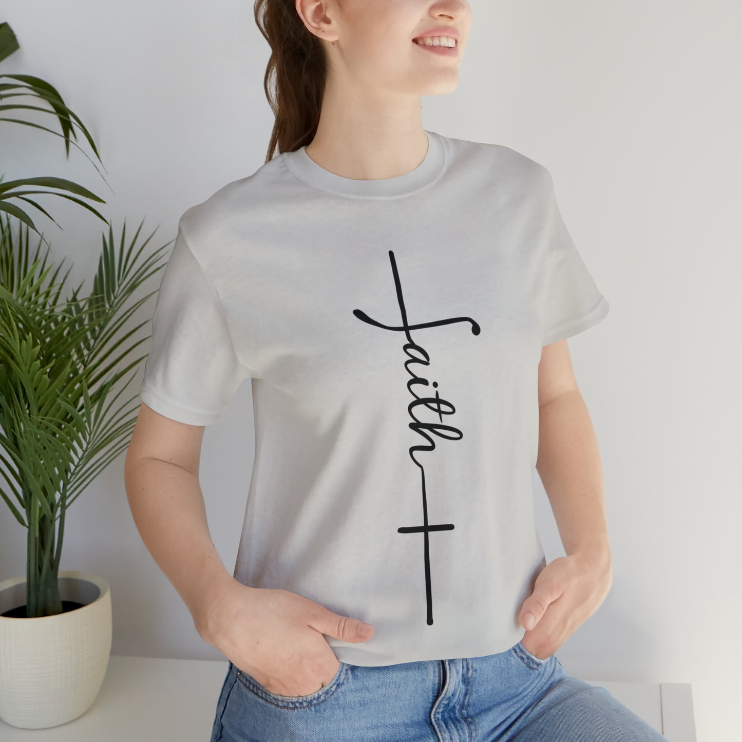 Cursive Faith with Cross Tee - Black Font