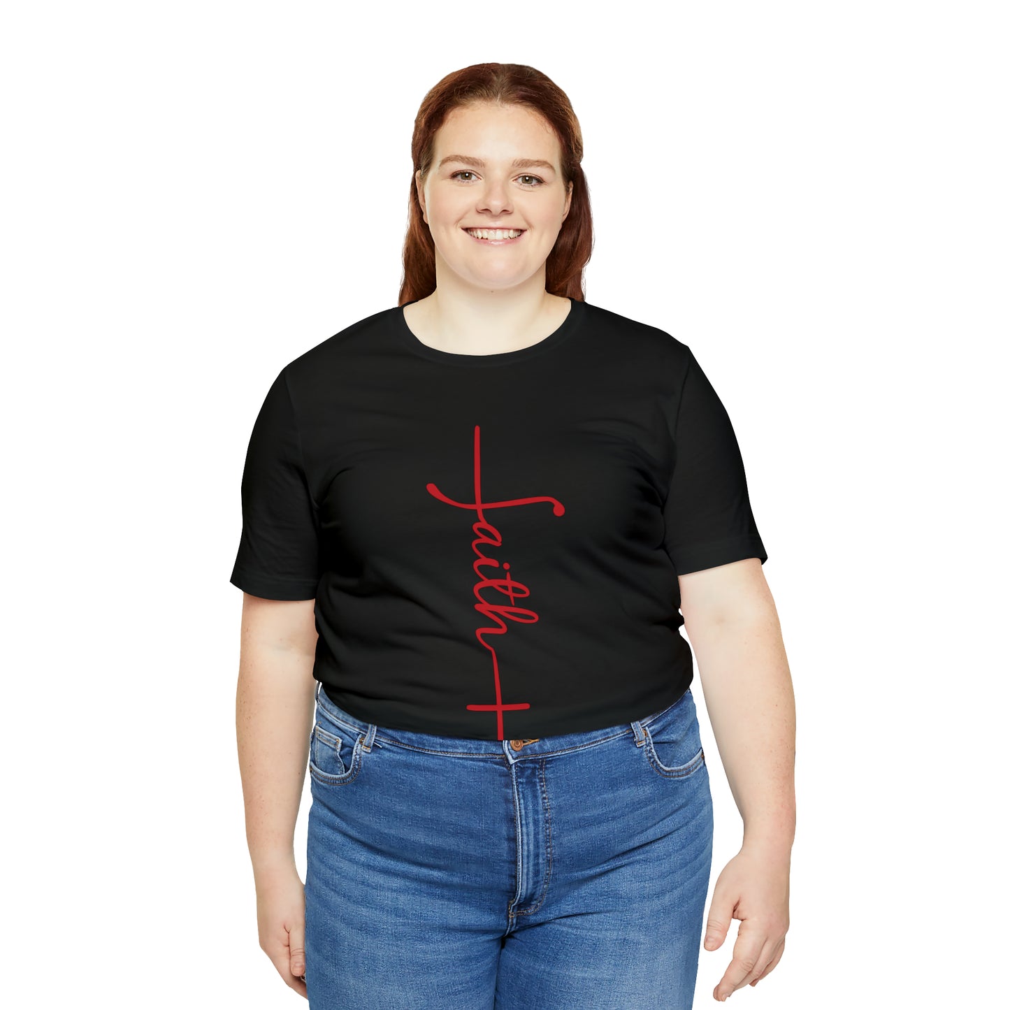 Cursive Faith with Cross Tee - Red Font