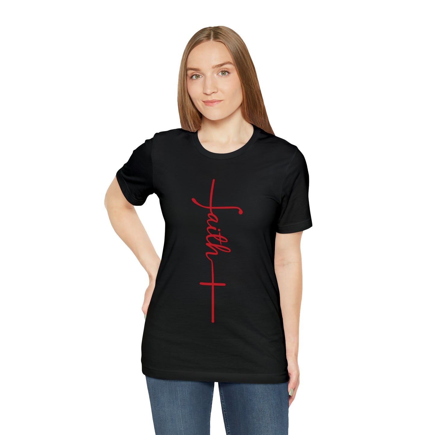 Cursive Faith with Cross Tee - Red Font