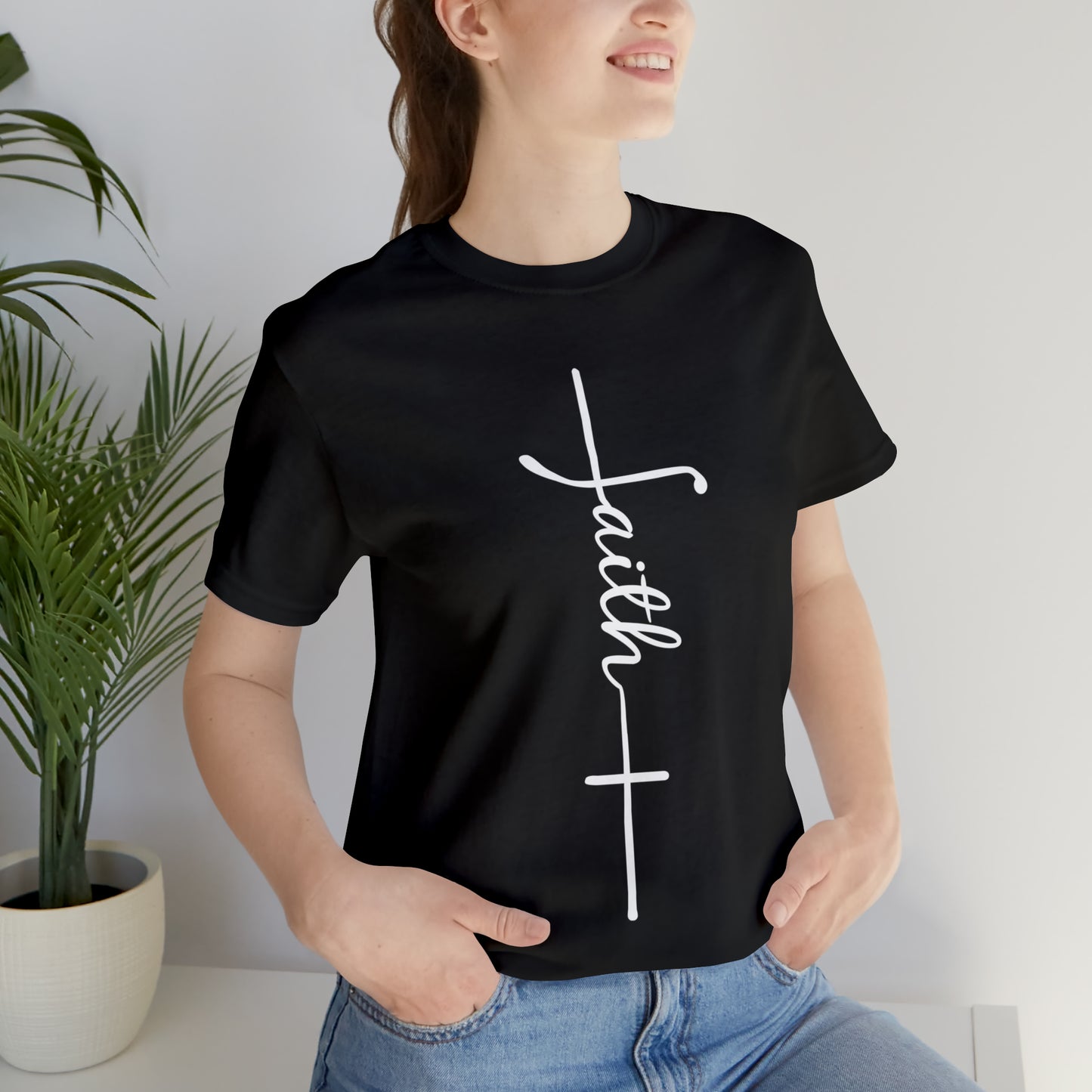Cursive Faith with Cross Tee - White Font