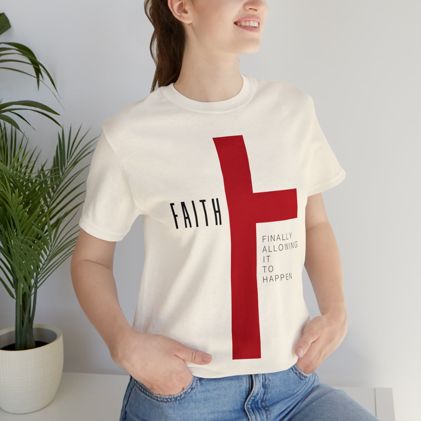 Finally Allowing It to Happen Cross Short Sleeve Tee - Black Text/Red Cross