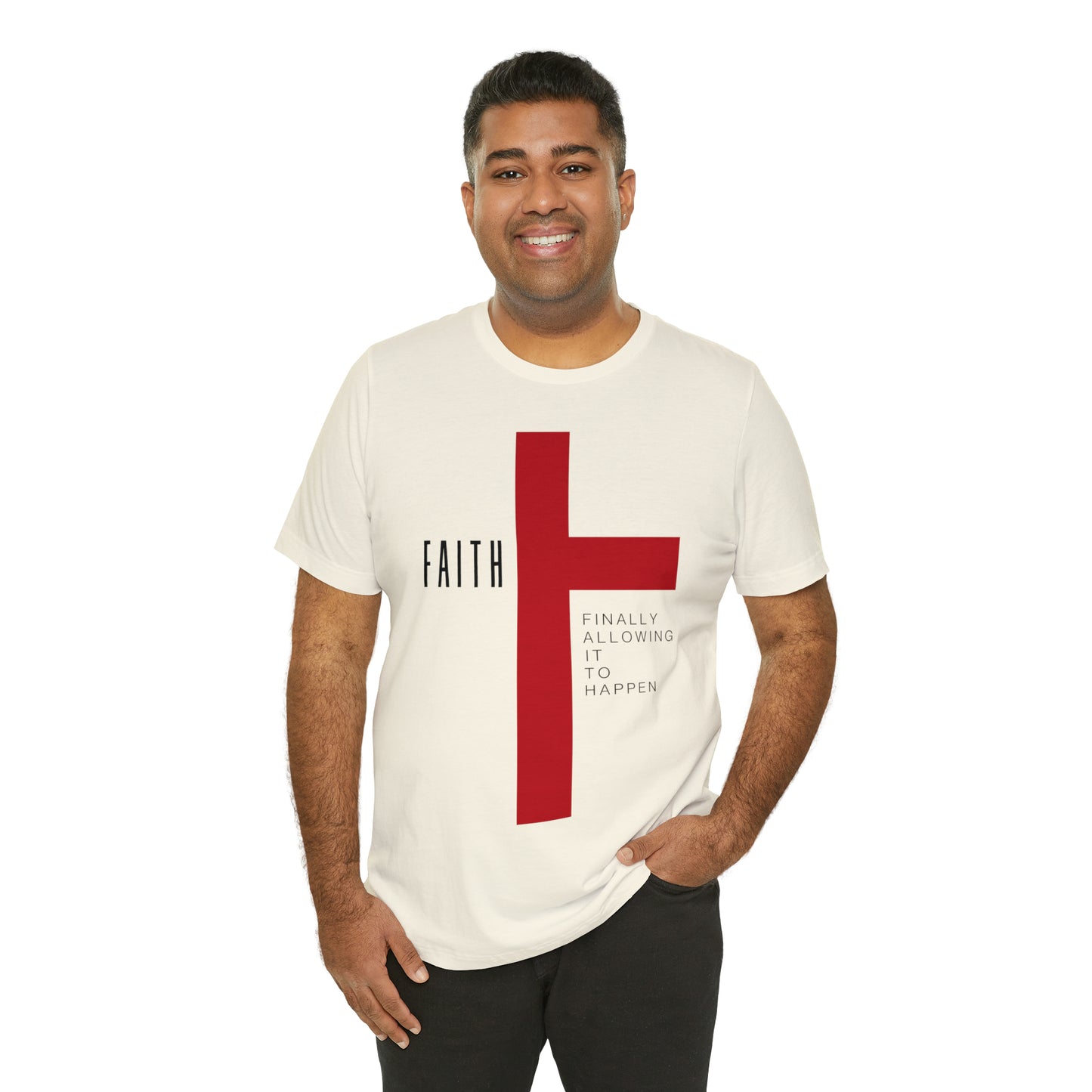 Finally Allowing It to Happen Cross Short Sleeve Tee - Black Text/Red Cross
