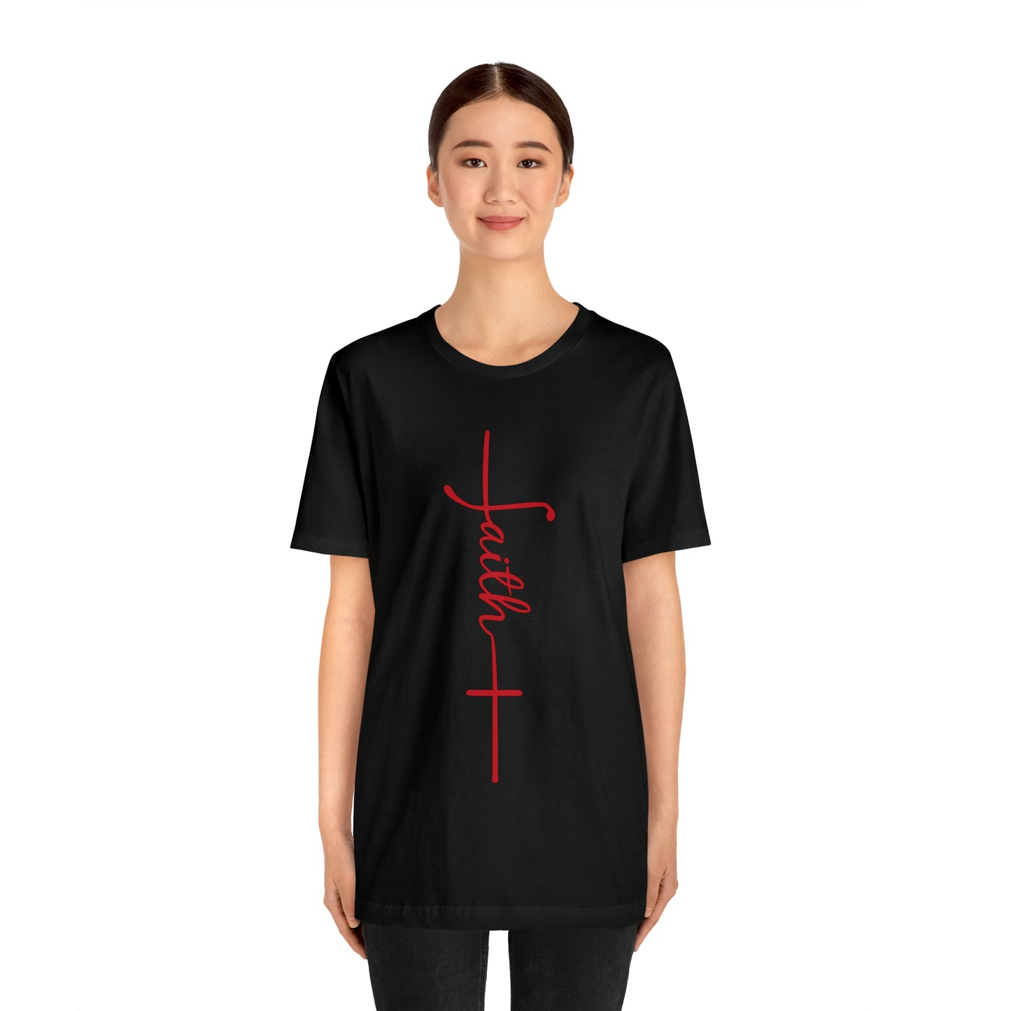 Cursive Faith with Cross Tee - Red Font