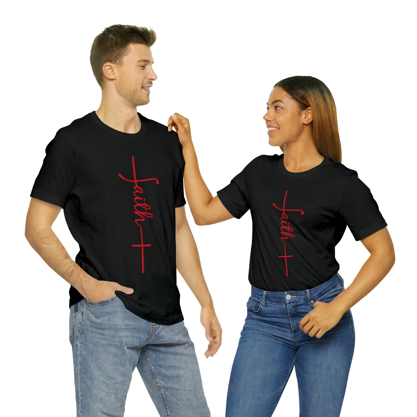 Cursive Faith with Cross Tee - Red Font