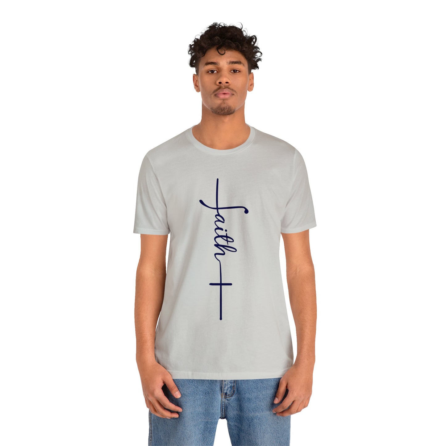 Cursive Faith with Cross Tee - Navy Font